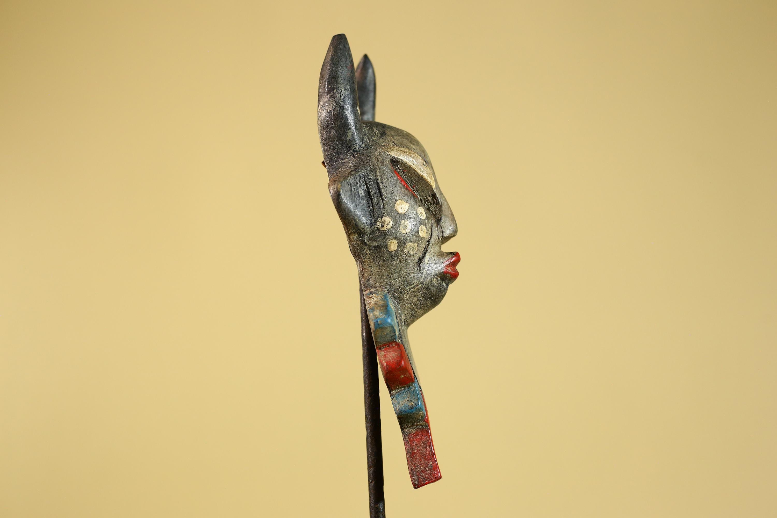 African Horned Ritual Mask,  Hand Carved Painted Tribal Ceremonial Art- G6265