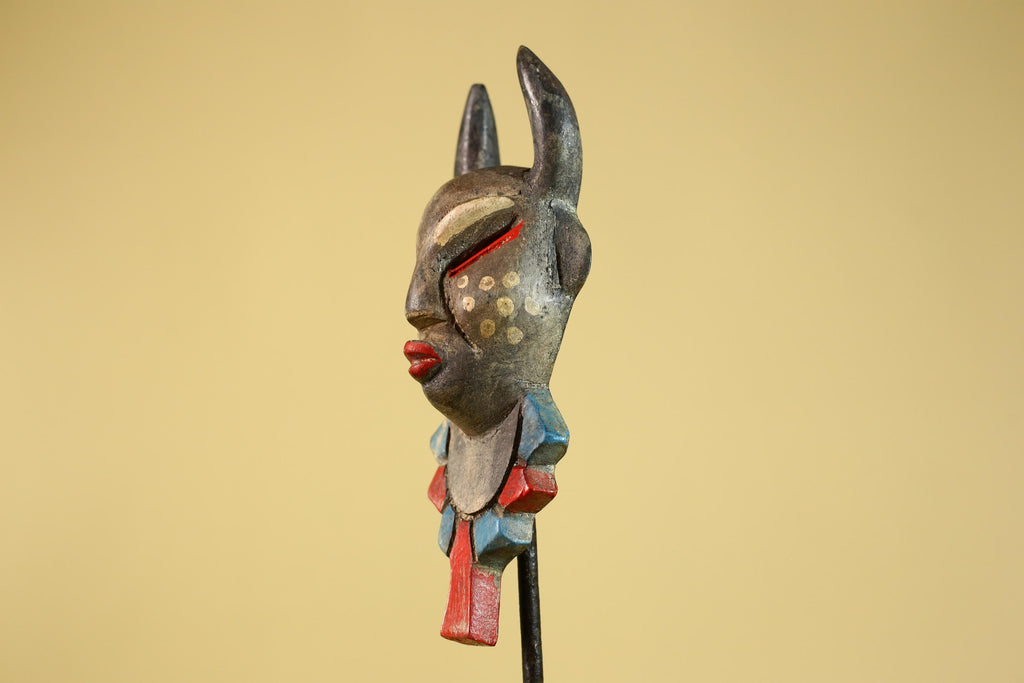 African Horned Ritual Mask,  Hand Carved Painted Tribal Ceremonial Art- G6265