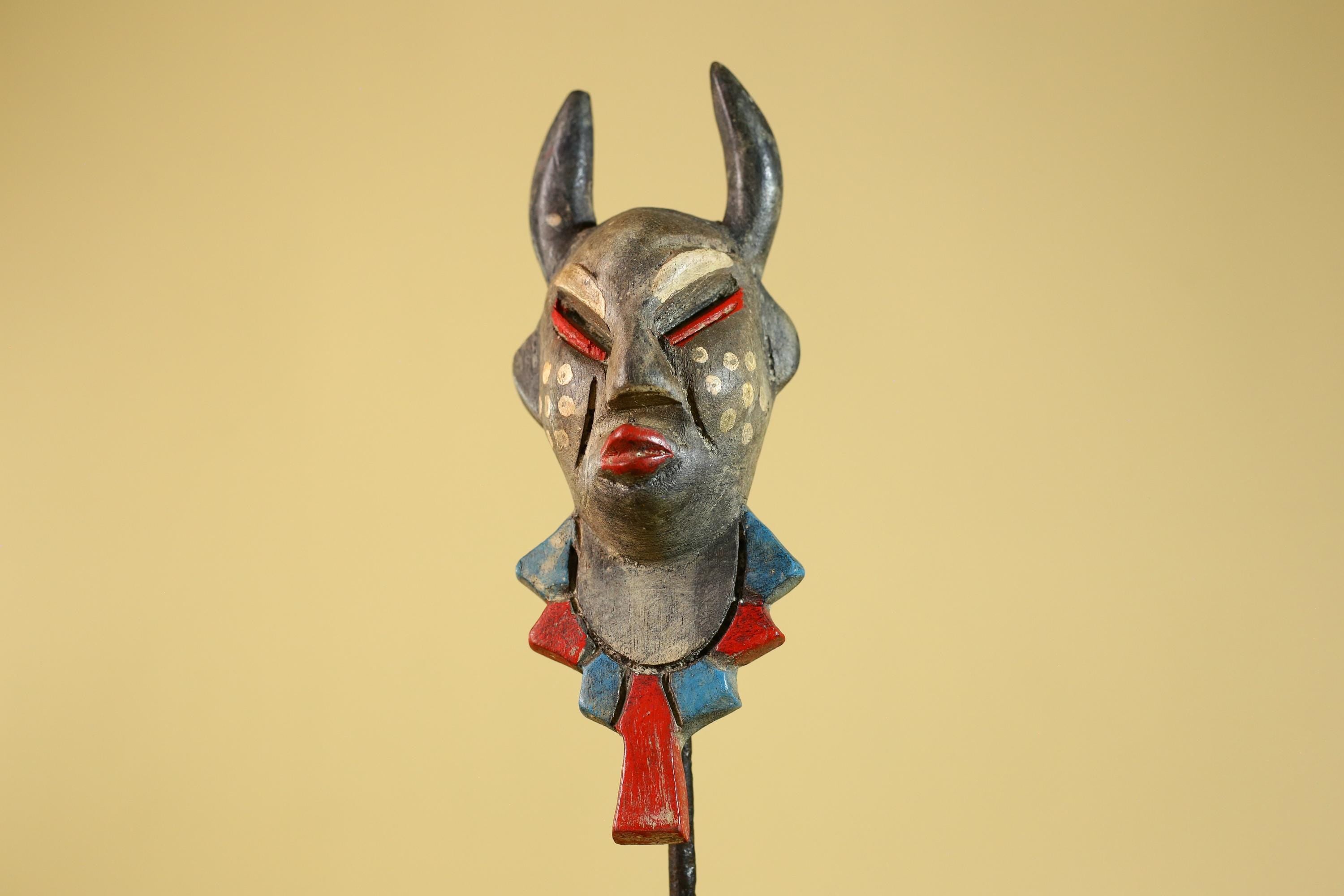African Horned Ritual Mask,  Hand Carved Painted Tribal Ceremonial Art- G6265