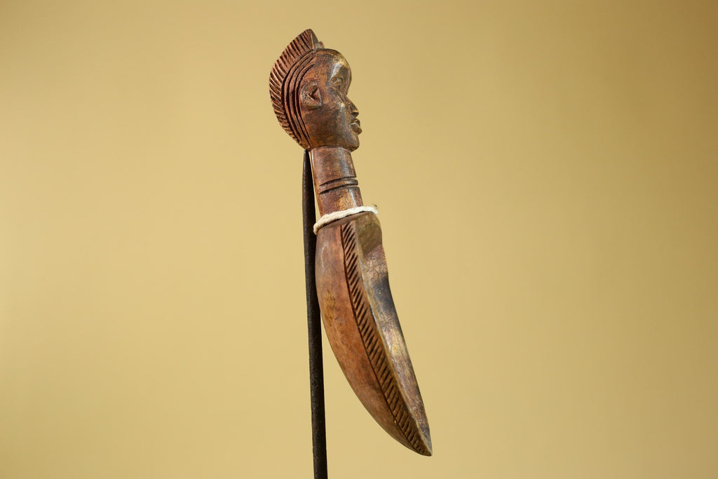 African Wood Spoon with Carved Figure – Hand Carved Wooden Tribal Art-G6266