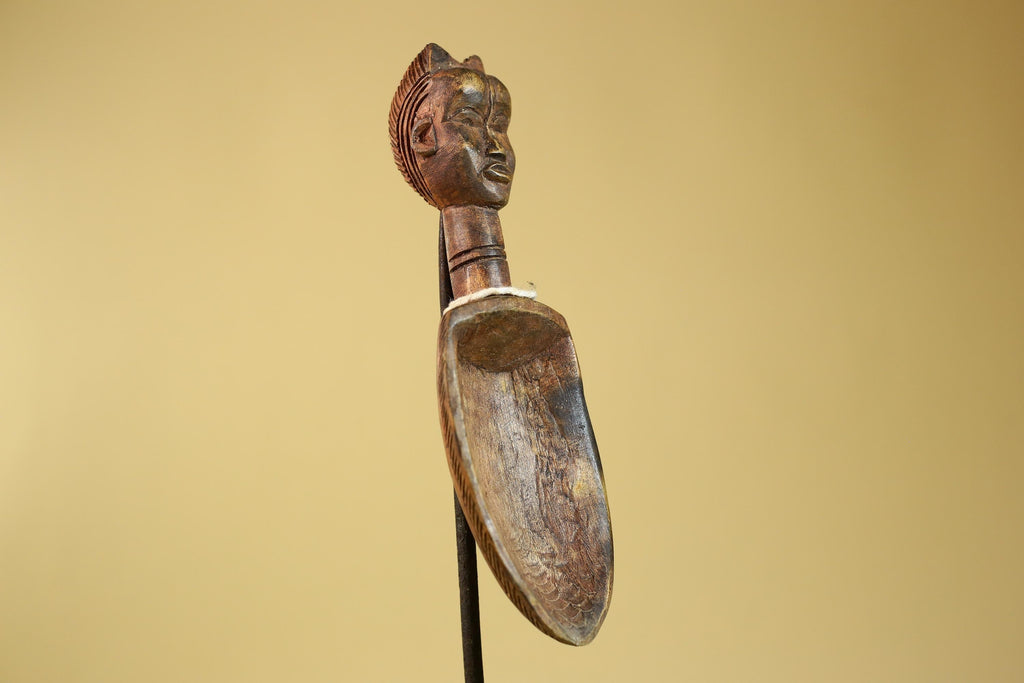 African Wood Spoon with Carved Figure – Hand Carved Wooden Tribal Art-G6266