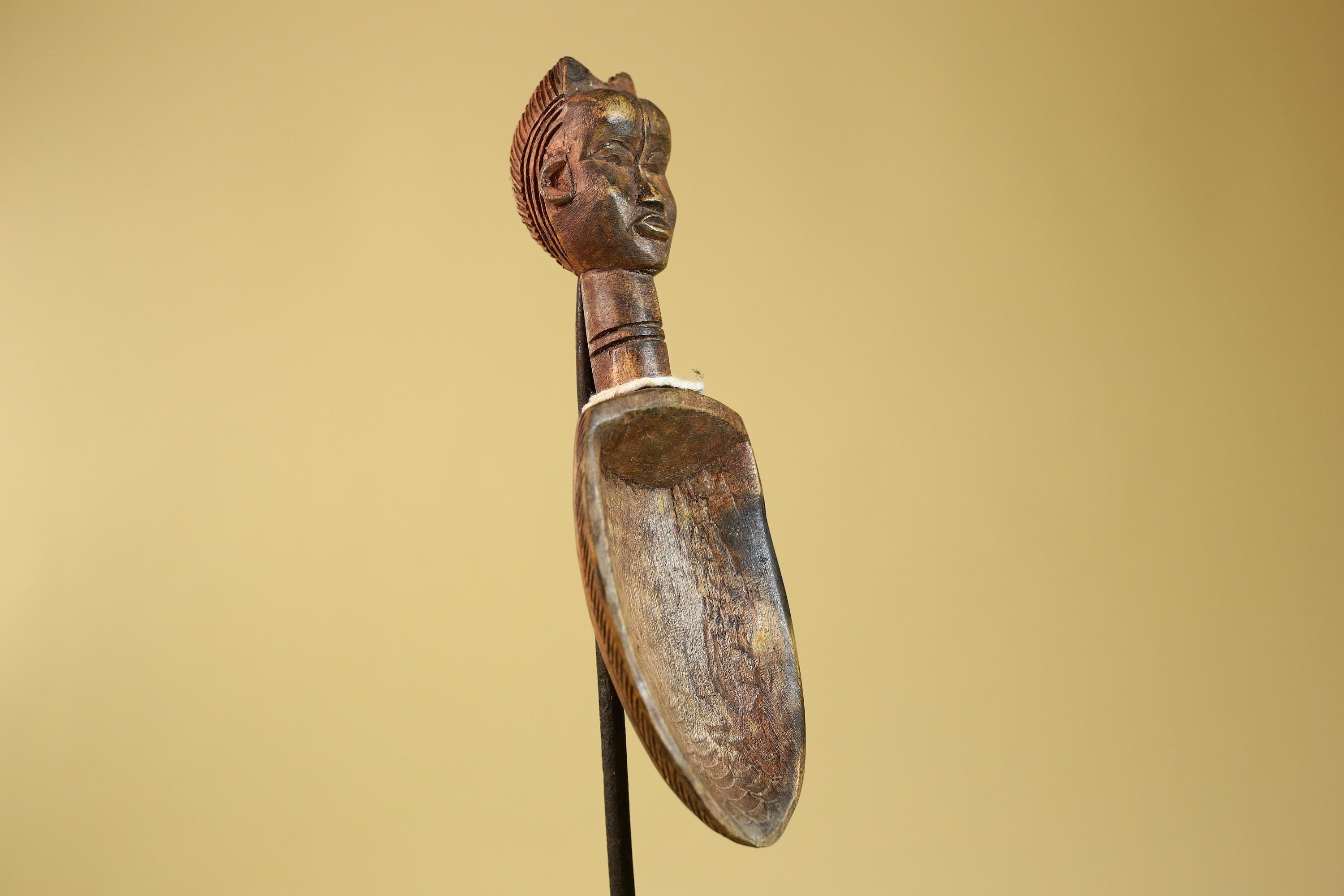 African Wood Spoon with Carved Figure – Hand Carved Wooden Tribal Art-G6266