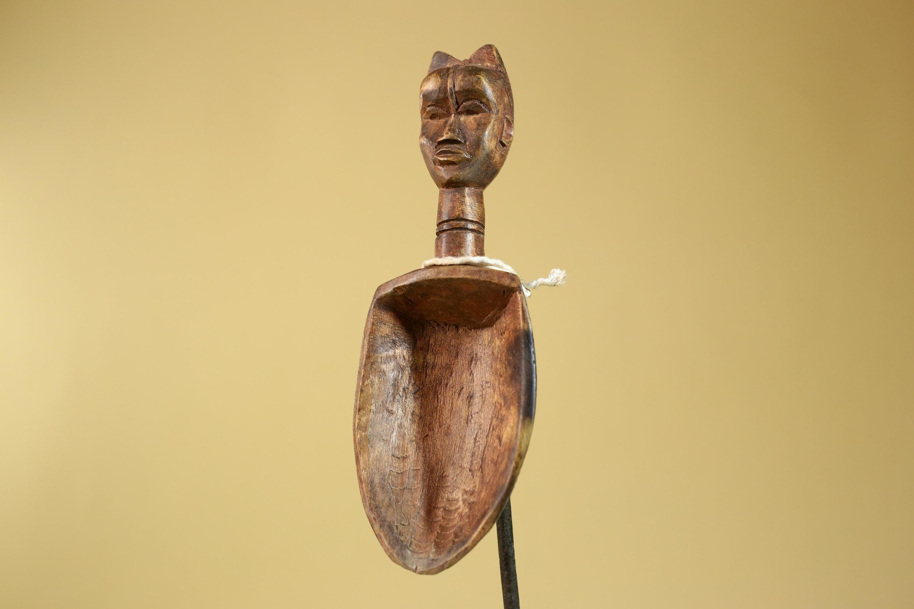 African Wood Spoon with Carved Figure – Hand Carved Wooden Tribal Art-G6266