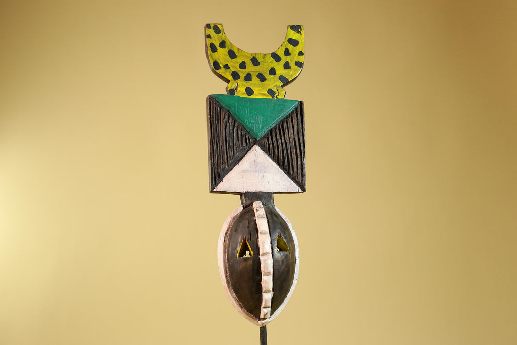 African Wood Mask, Hand Carved Bwa Plank from Burkina Faso Wall decor- G6268