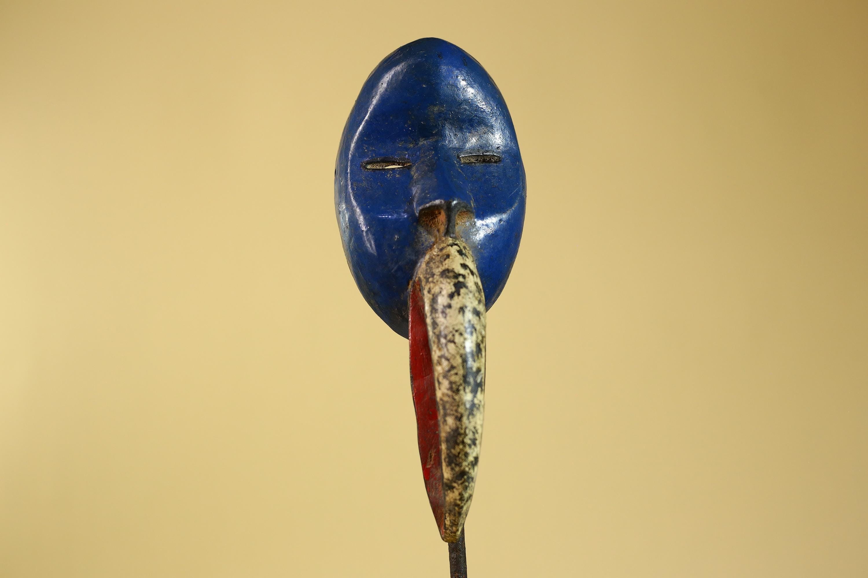 African Dan Bird Mask, Blue Carved Wood Ritual Mask from West Africa- G6269