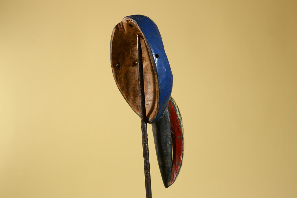 African Dan Bird Mask, Blue Carved Wood Ritual Mask from West Africa- G6269