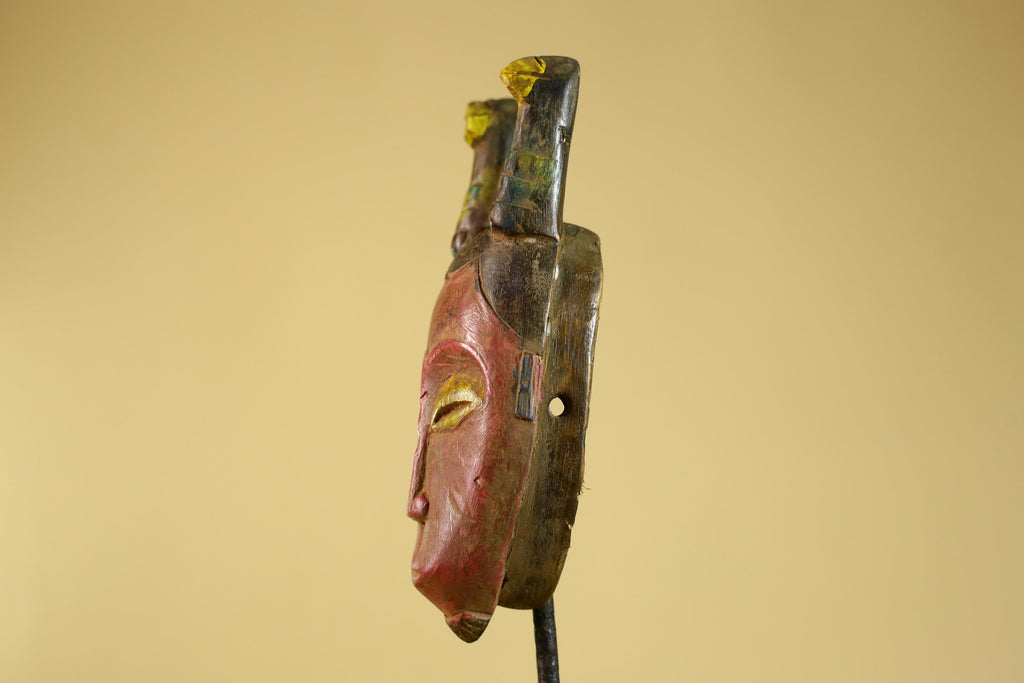African Horned Mask – Hand Carved Tribal Wood Mask from West Africa-G6273