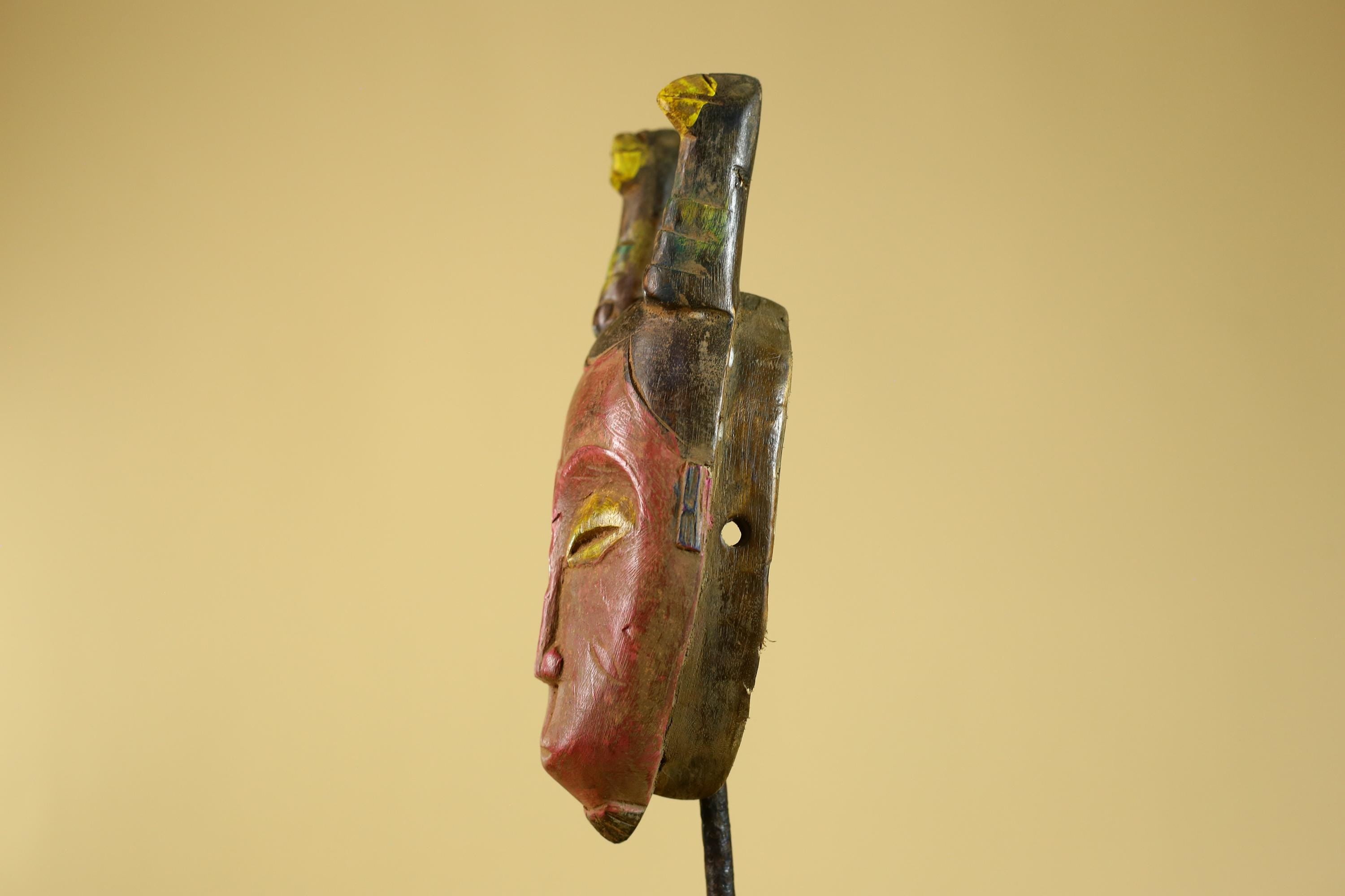 African Horned Mask – Hand Carved Tribal Wood Mask from West Africa-G6273