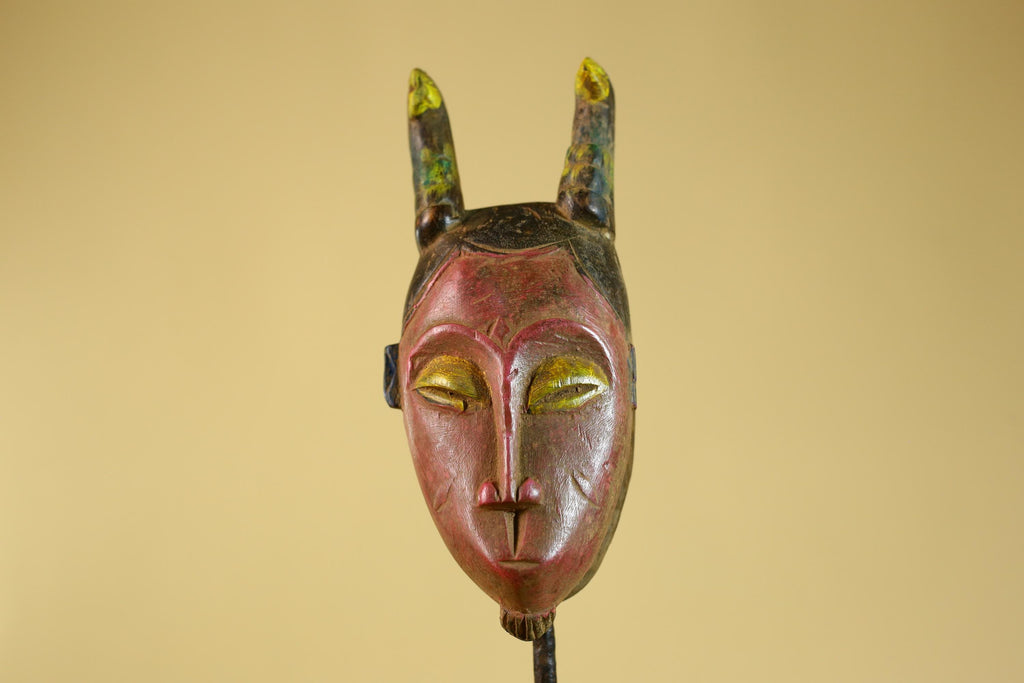 African Horned Mask – Hand Carved Tribal Wood Mask from West Africa-G6273