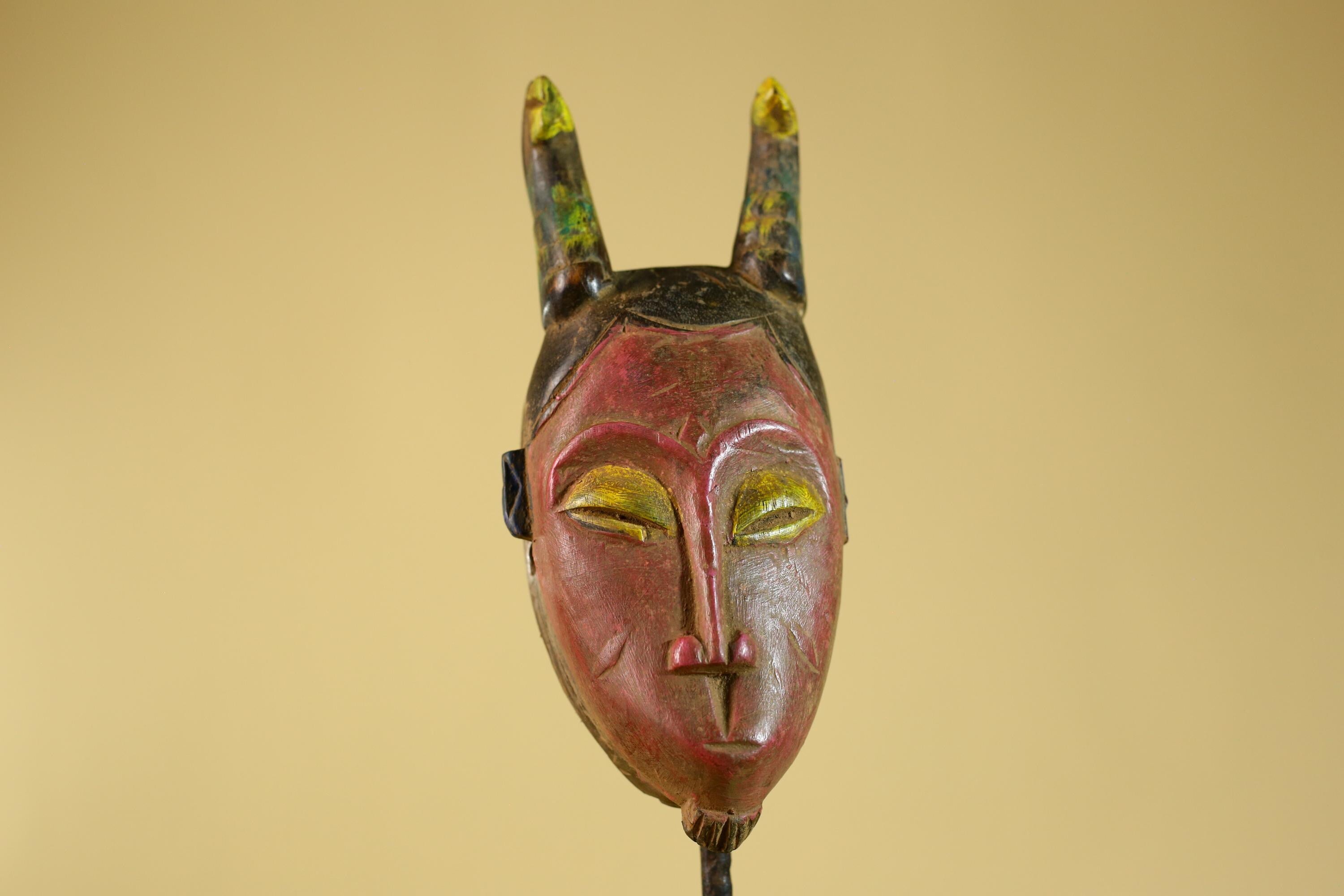 African Horned Mask – Hand Carved Tribal Wood Mask from West Africa-G6273