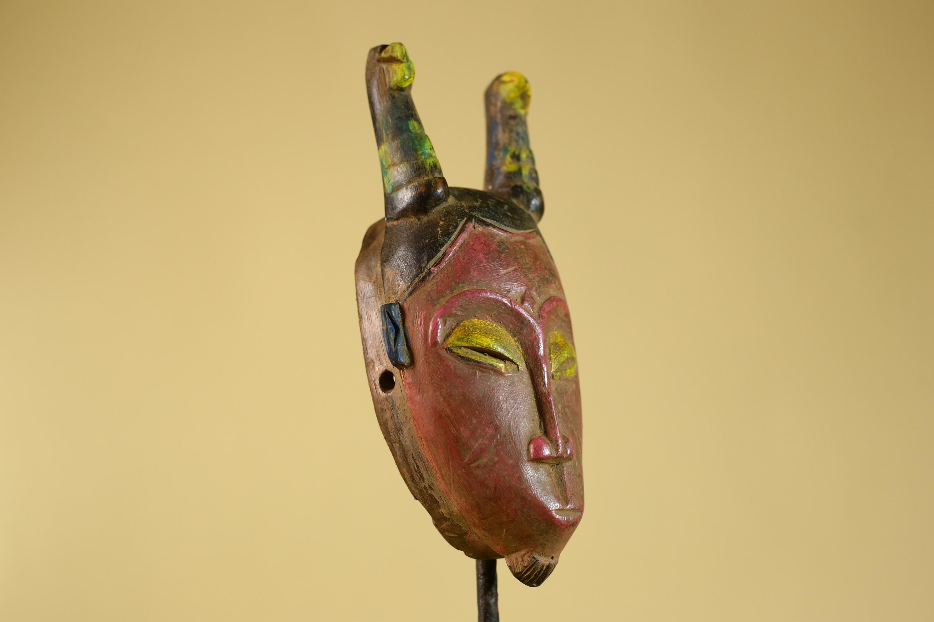 African Horned Mask – Hand Carved Tribal Wood Mask from West Africa-G6273