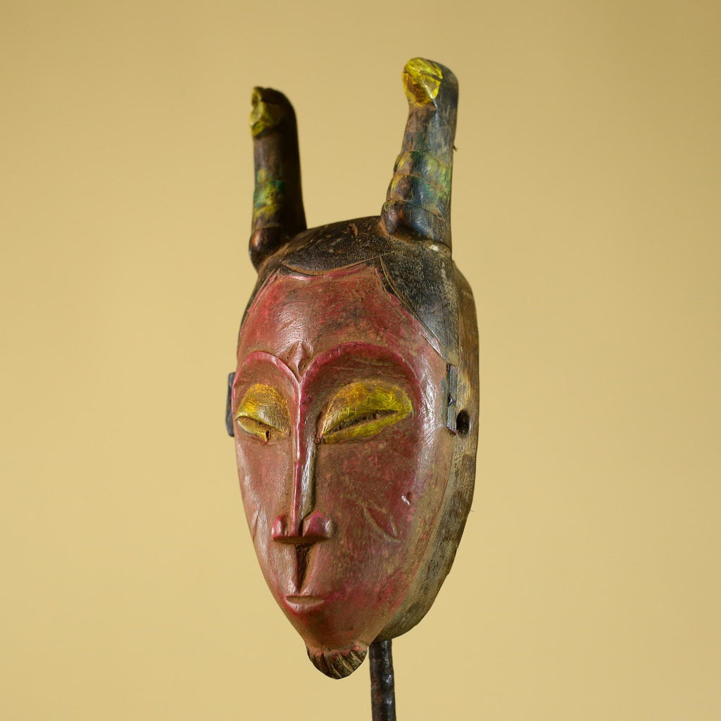 African Horned Mask – Hand Carved Tribal Wood Mask from West Africa-G6273