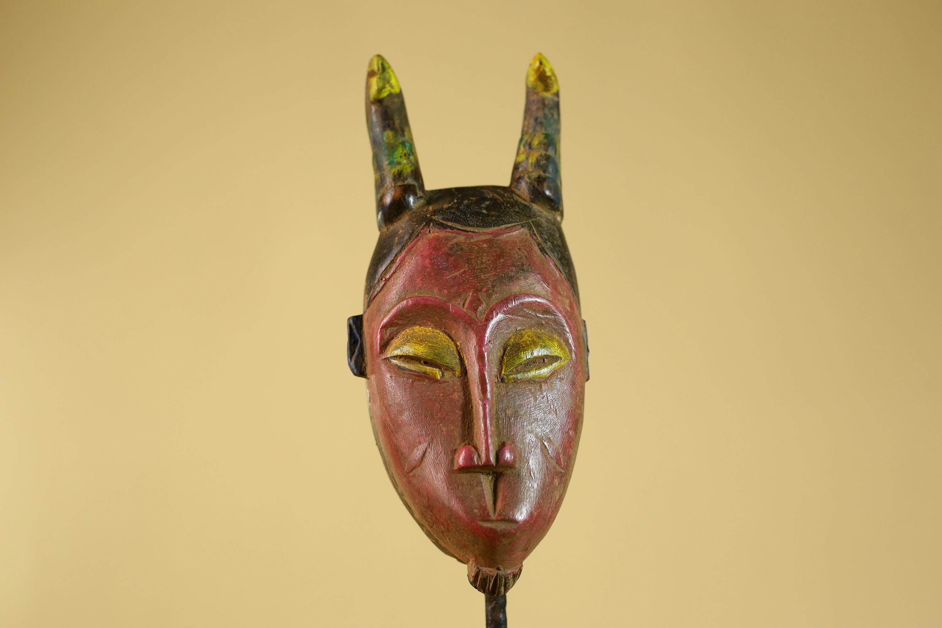 African Horned Mask – Hand Carved Tribal Wood Mask from West Africa-G6273