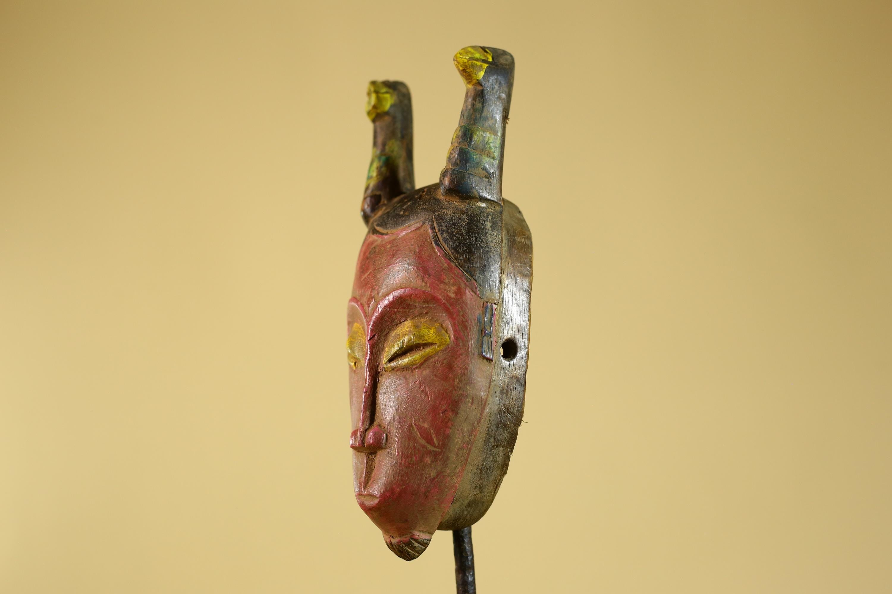 African Horned Mask – Hand Carved Tribal Wood Mask from West Africa-G6273