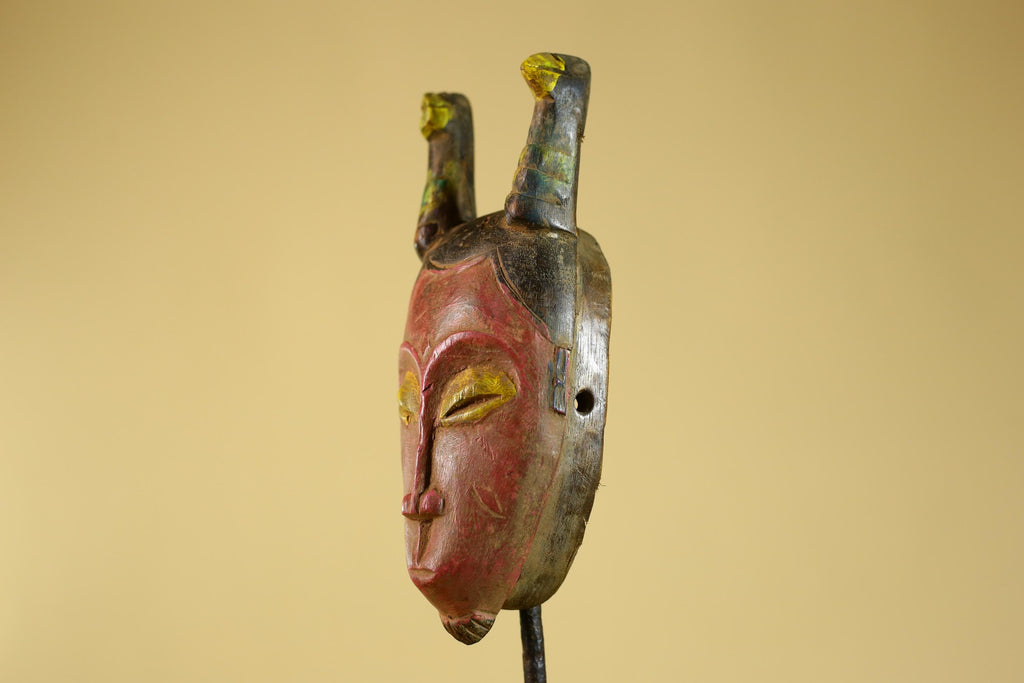 African Horned Mask – Hand Carved Tribal Wood Mask from West Africa-G6273