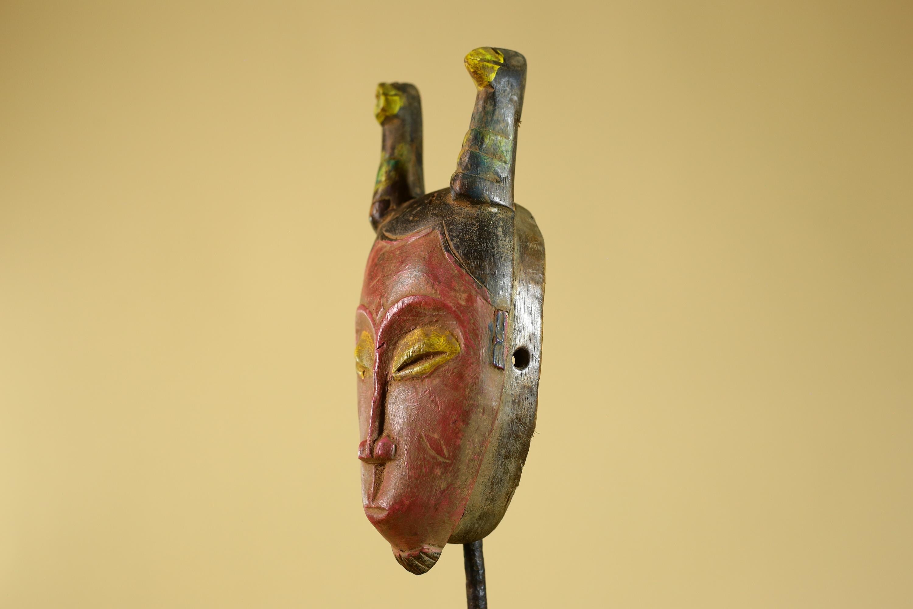 African Horned Mask – Hand Carved Tribal Wood Mask from West Africa-G6273