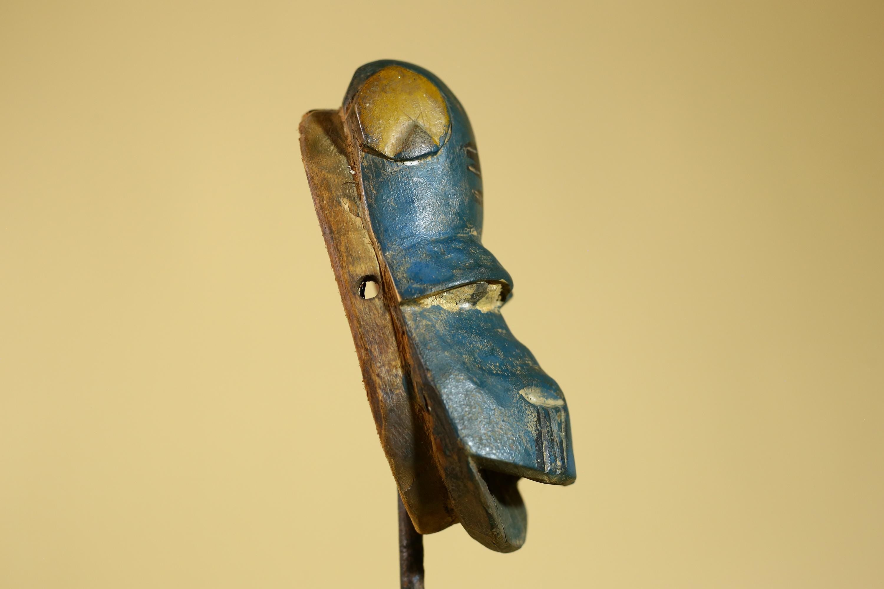 African Baule Mask – Hand Carved Blue Tribal Wood Wall decor-G6274