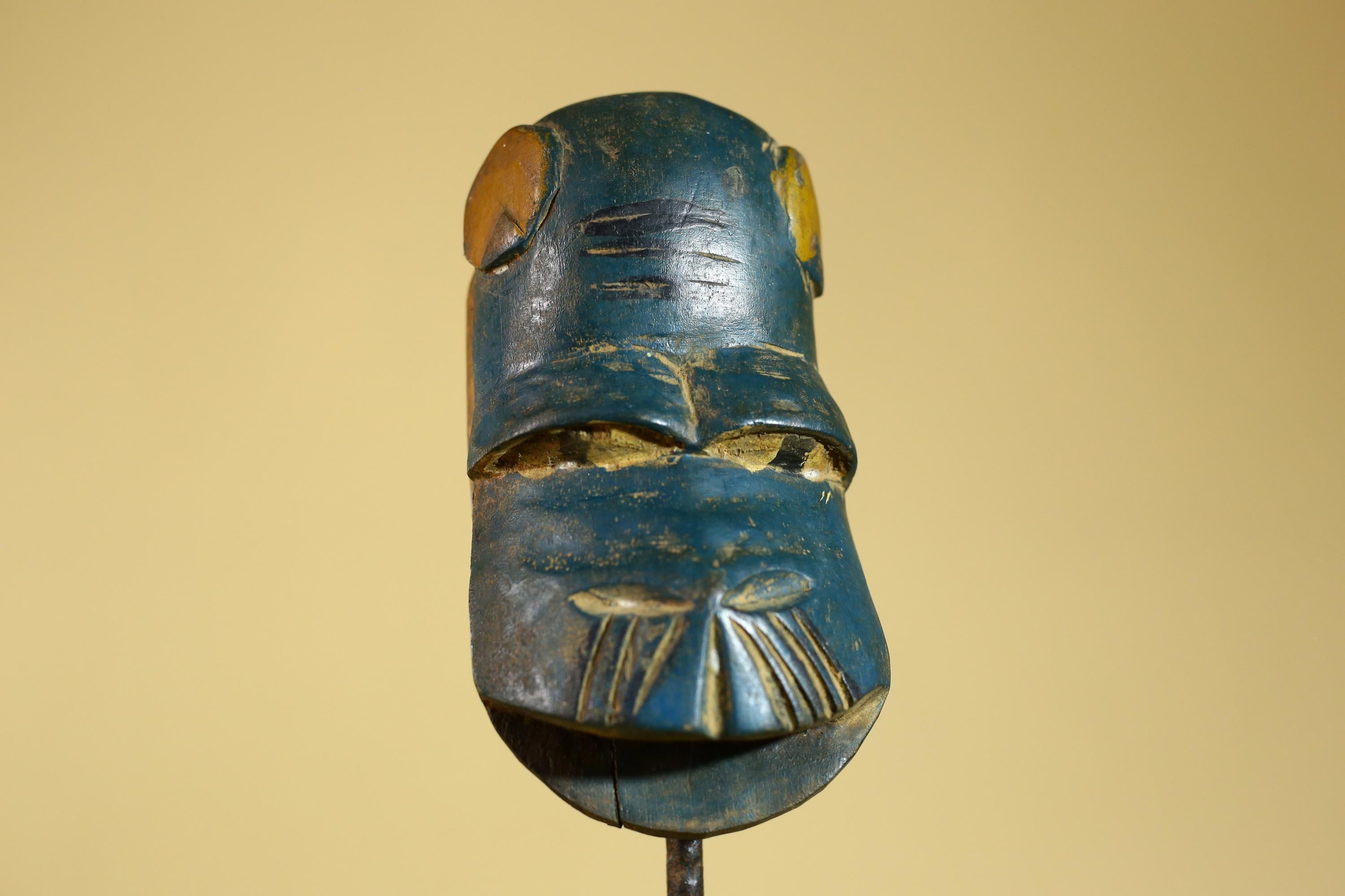 African Baule Mask – Hand Carved Blue Tribal Wood Wall decor-G6274