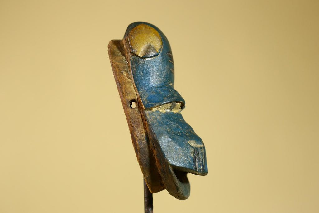 African Baule Mask – Hand Carved Blue Tribal Wood Wall decor-G6274