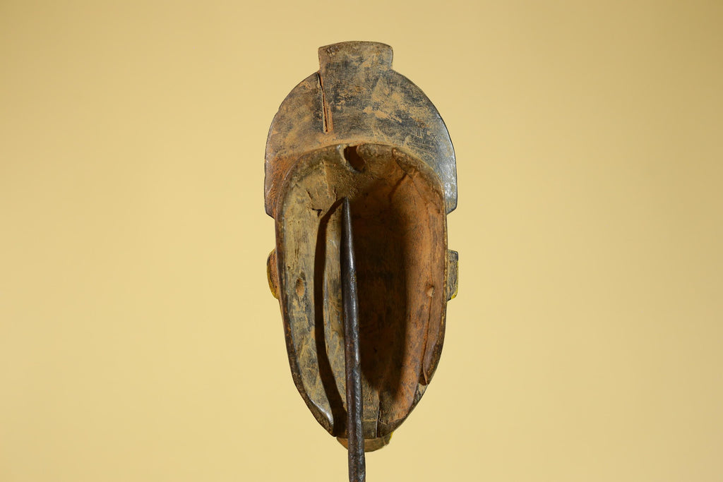 African Baule Portrait Mask – Hand Carved Wood with Geometric Crest-G6275