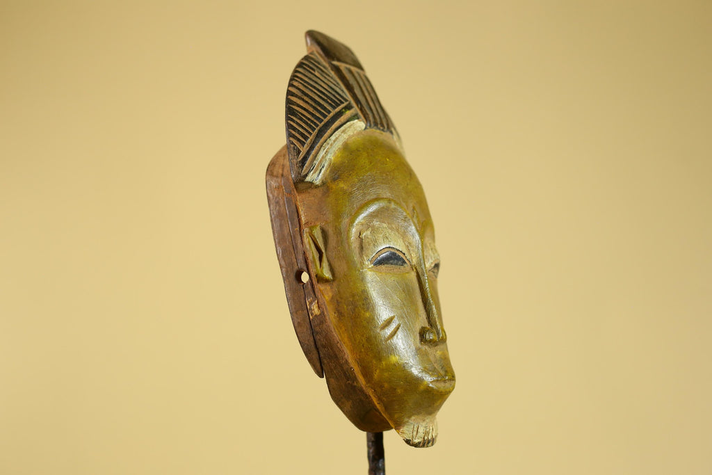 African Baule Portrait Mask – Hand Carved Wood with Geometric Crest-G6275
