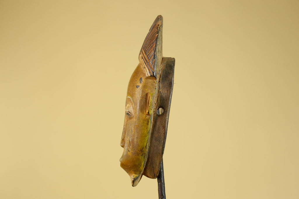 African Baule Portrait Mask – Hand Carved Wood with Geometric Crest-G6275
