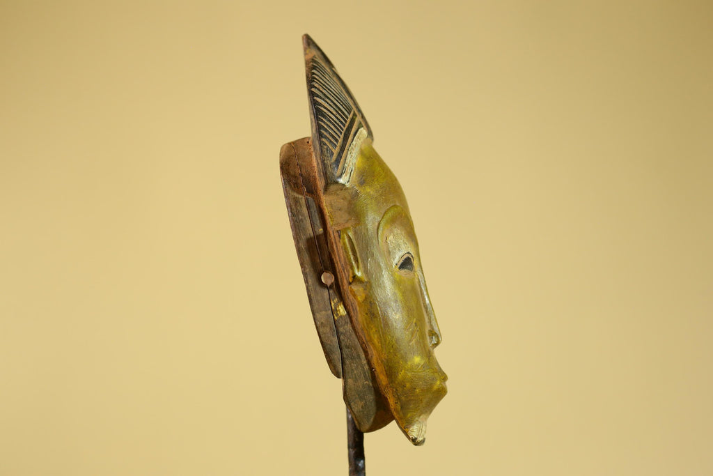 African Baule Portrait Mask – Hand Carved Wood with Geometric Crest-G6275
