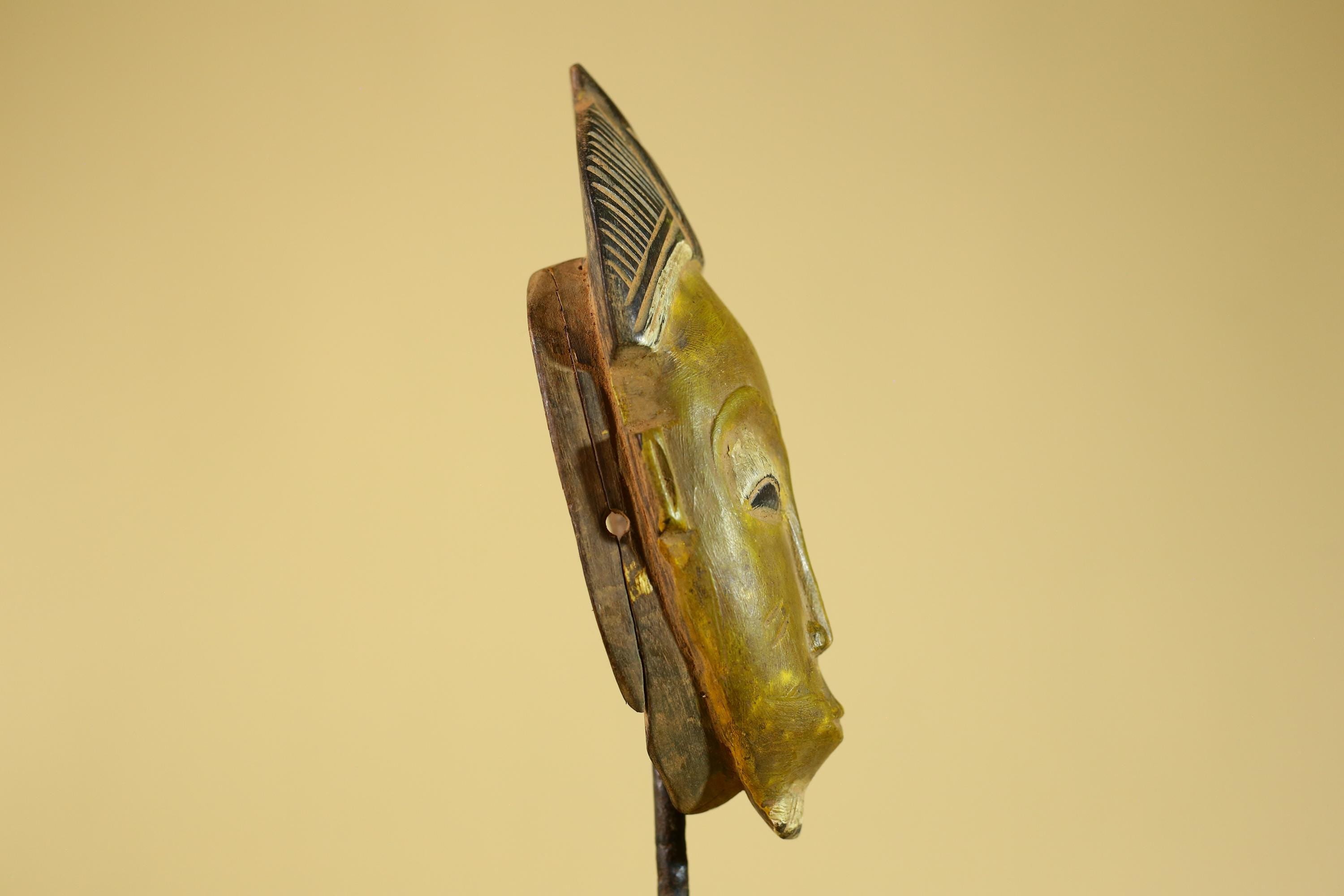 African Baule Portrait Mask – Hand Carved Wood with Geometric Crest-G6275