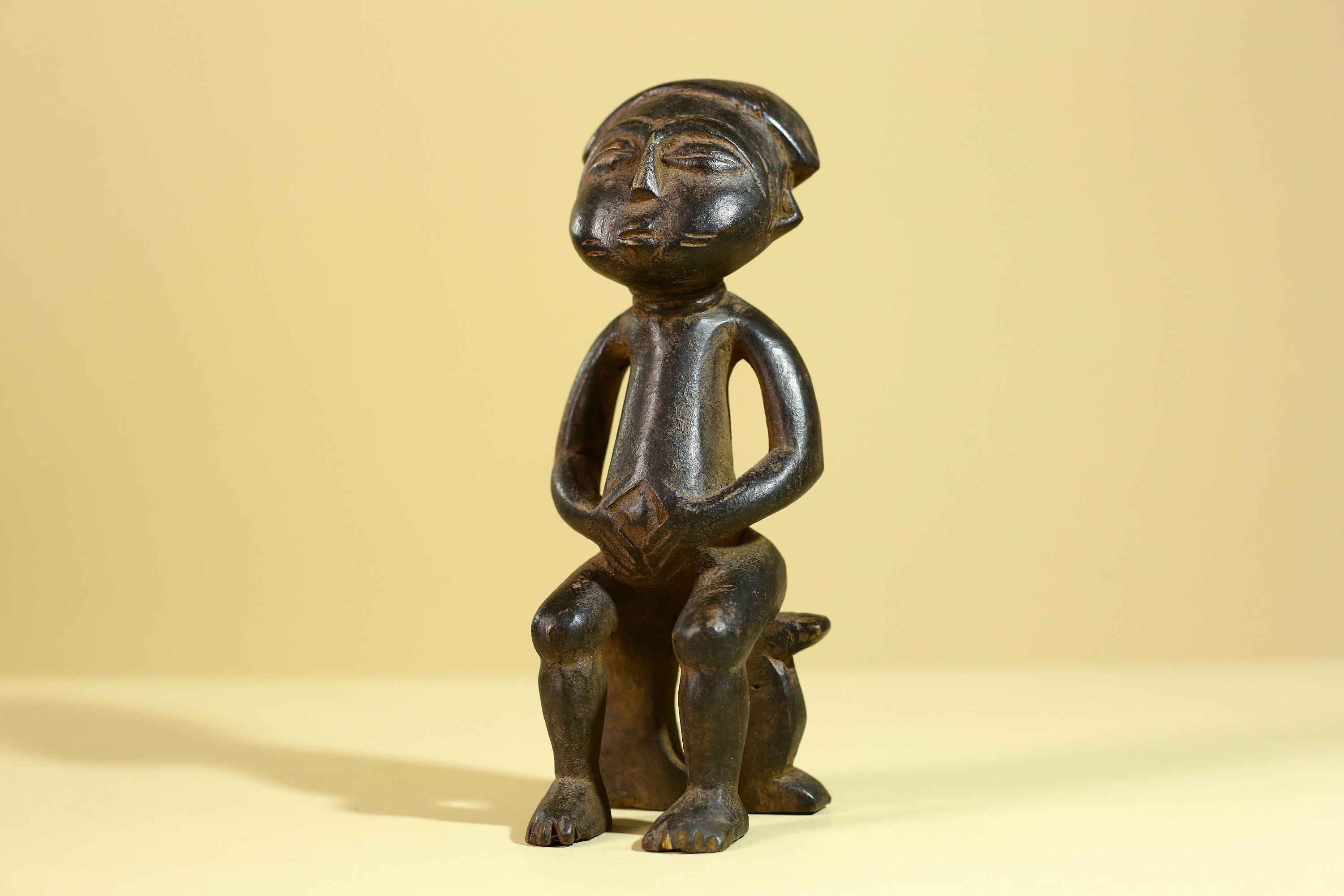 African Wooden Figure Seated Tribal Hand Carved Sculpture, Ethnic Art-G6306