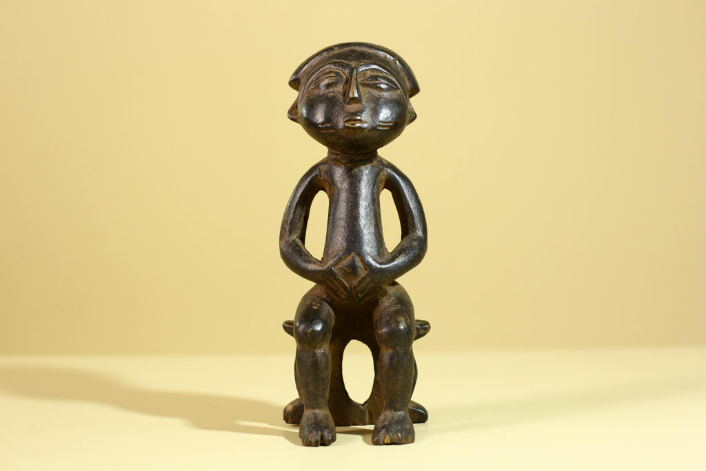 African Wooden Figure Seated Tribal Hand Carved Sculpture, Ethnic Art-G6306