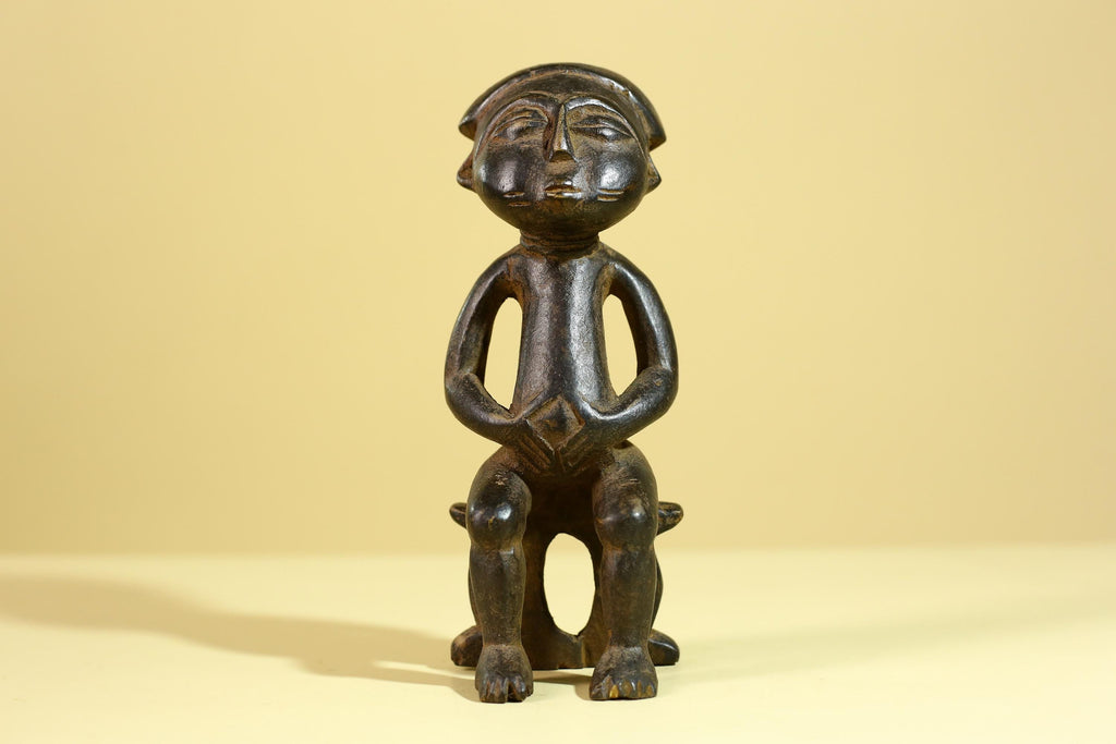 African Wooden Figure Seated Tribal Hand Carved Sculpture, Ethnic Art-G6306