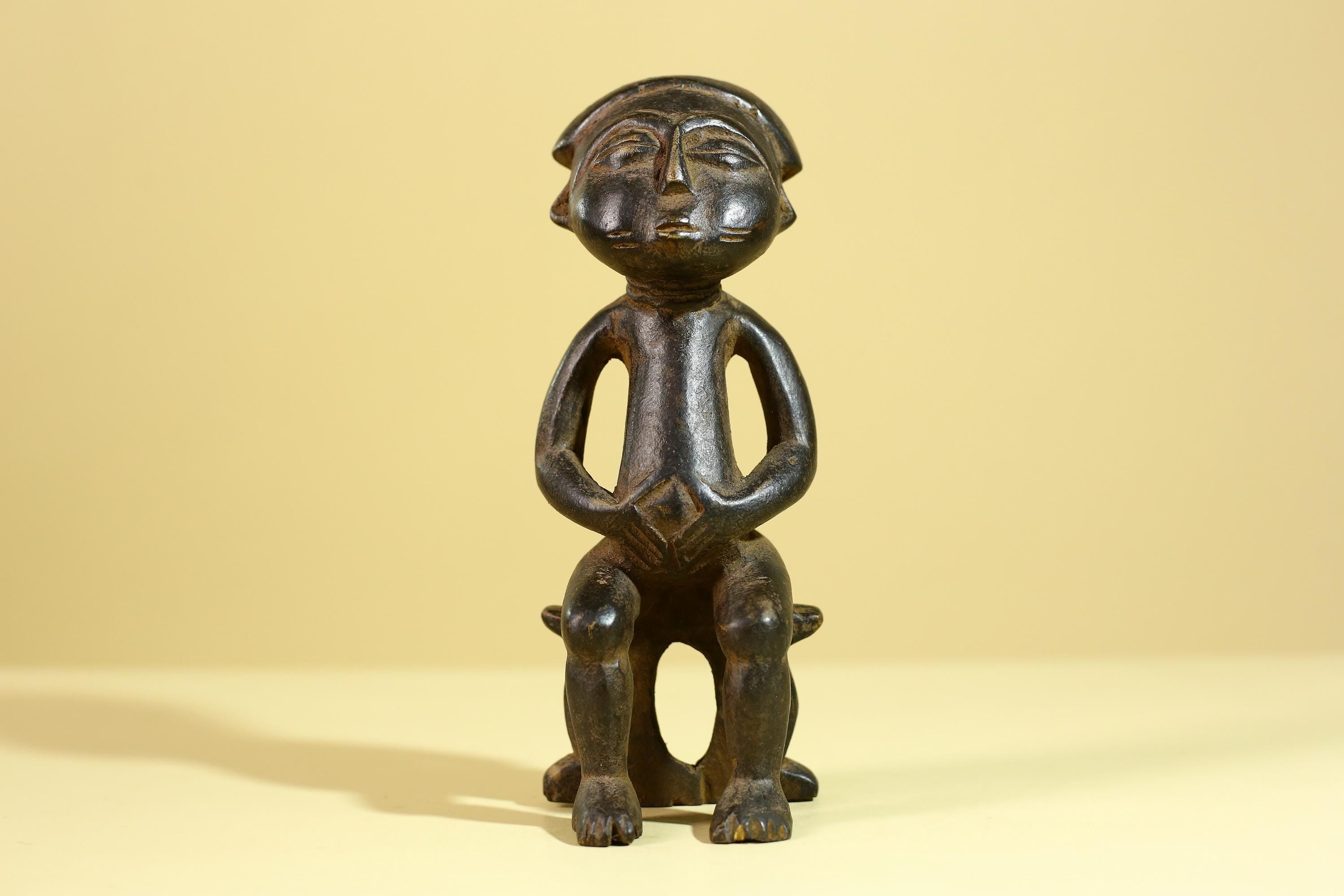 African Wooden Figure Seated Tribal Hand Carved Sculpture, Ethnic Art-G6306