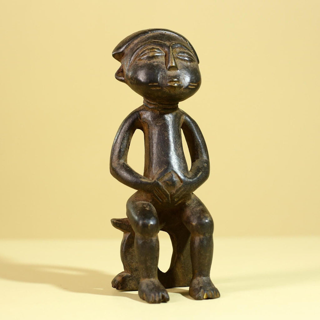 African Wooden Figure Seated Tribal Hand Carved Sculpture, Ethnic Art-G6306