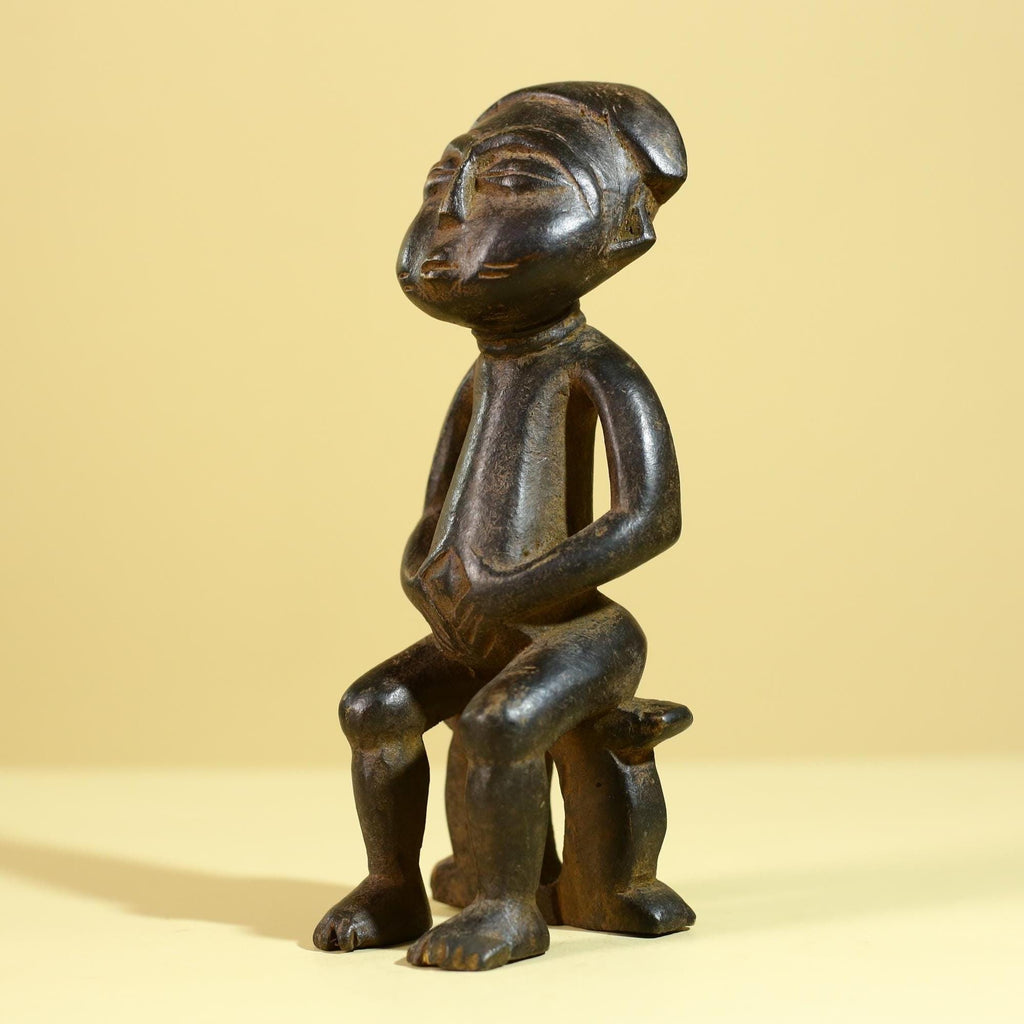African Wooden Figure Seated Tribal Hand Carved Sculpture, Ethnic Art-G6306