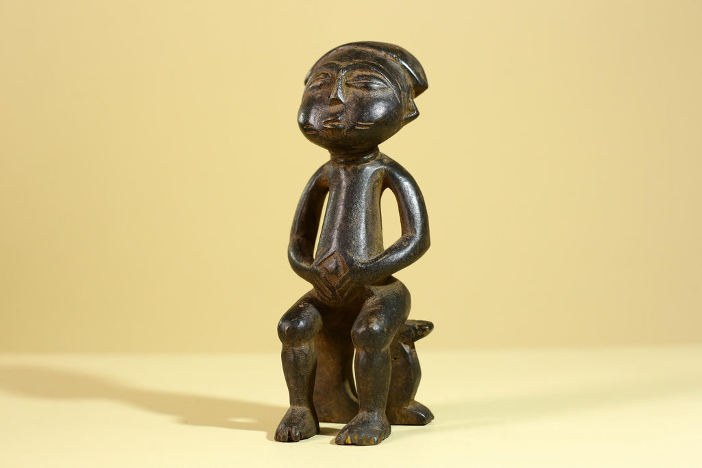 African Wooden Figure Seated Tribal Hand Carved Sculpture, Ethnic Art-G6306