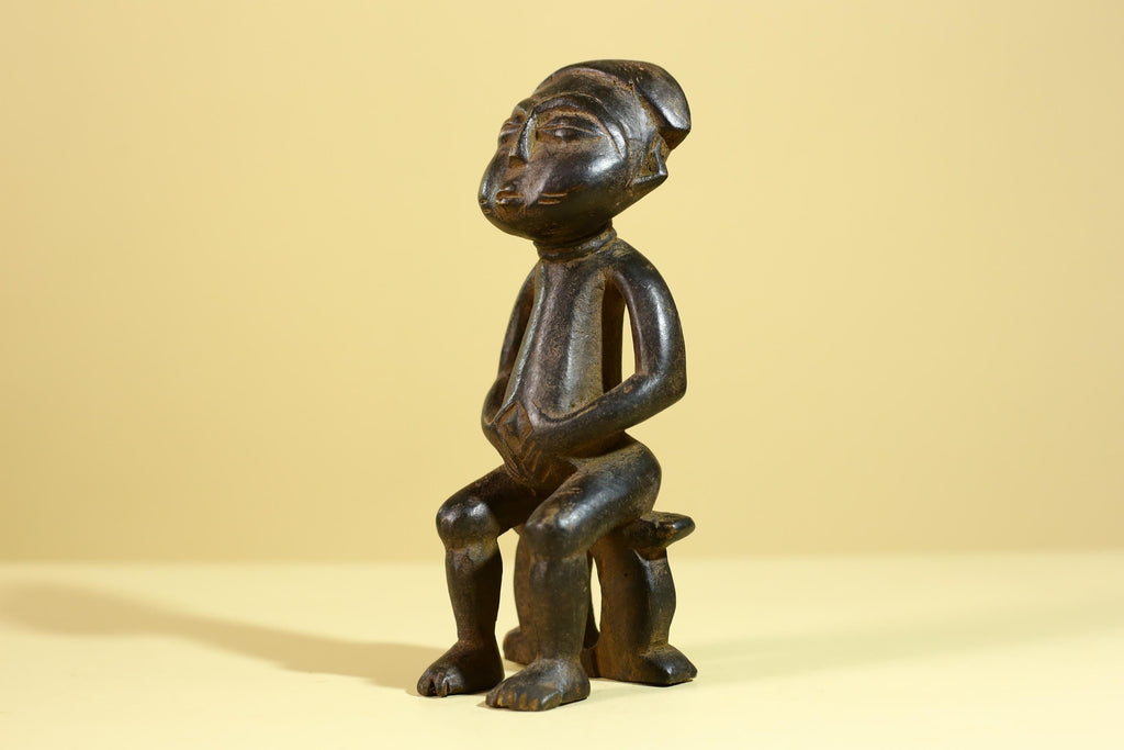 African Wooden Figure Seated Tribal Hand Carved Sculpture, Ethnic Art-G6306