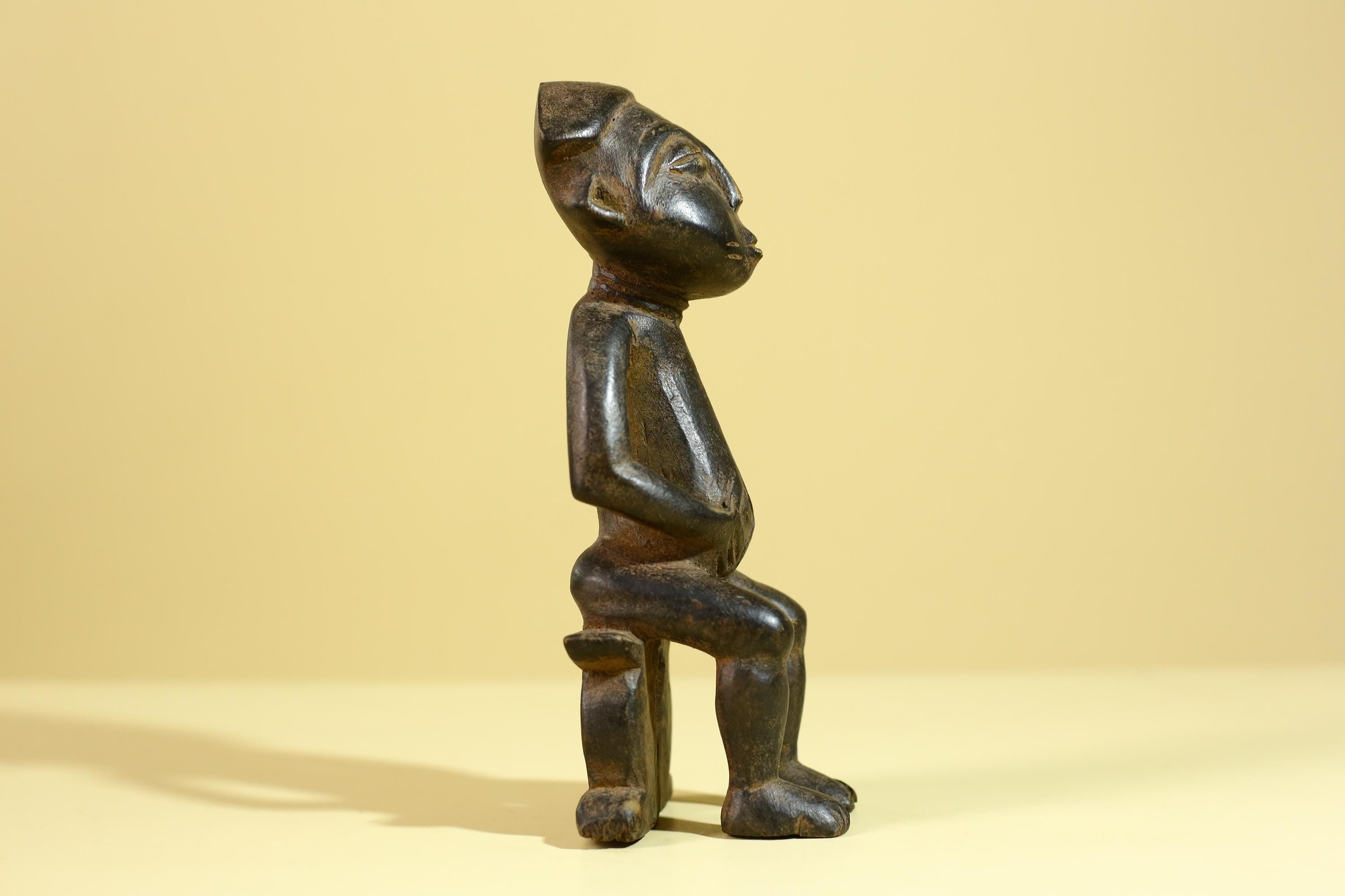 African Wooden Figure Seated Tribal Hand Carved Sculpture, Ethnic Art-G6306
