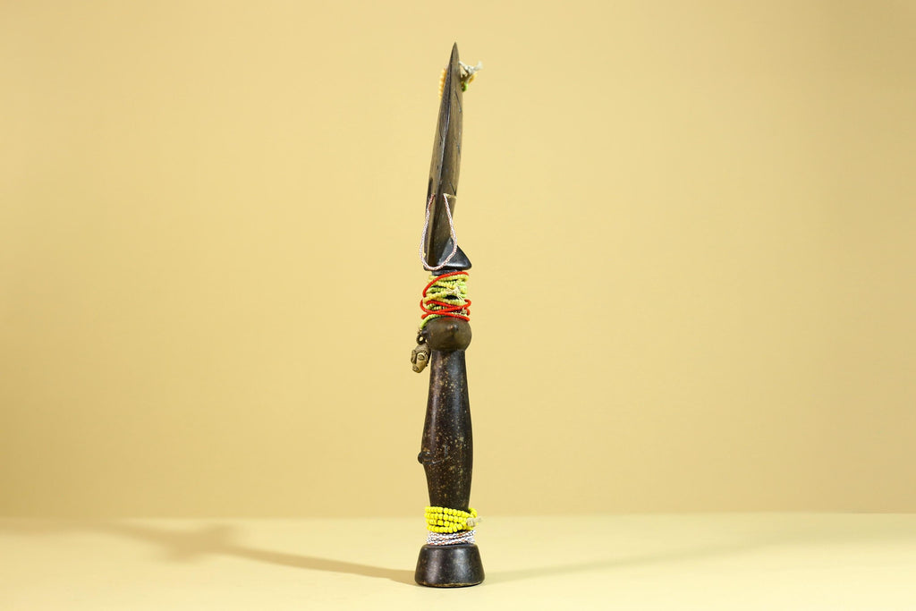 African Fertility Figure Sculpture Hand Carved Wooden Tribal Art With Beads-G6307