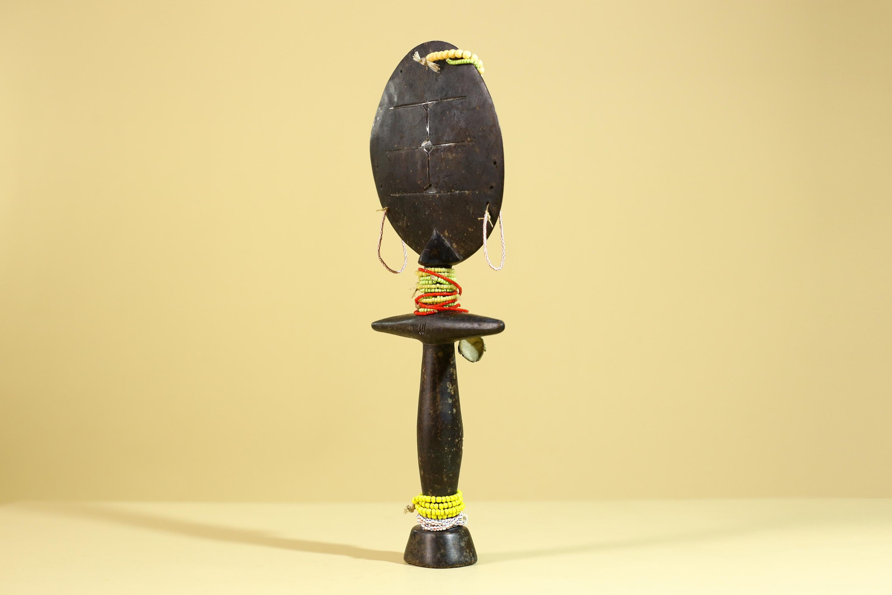 African Fertility Figure Sculpture Hand Carved Wooden Tribal Art With Beads-G6307