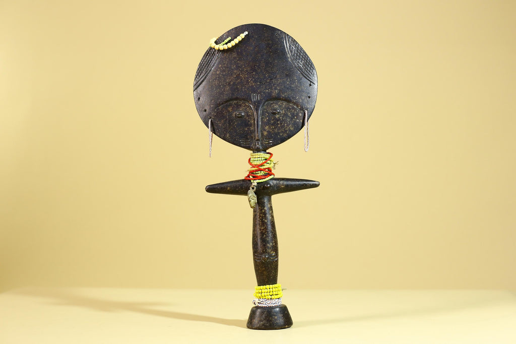 African Fertility Figure Sculpture Hand Carved Wooden Tribal Art With Beads-G6307