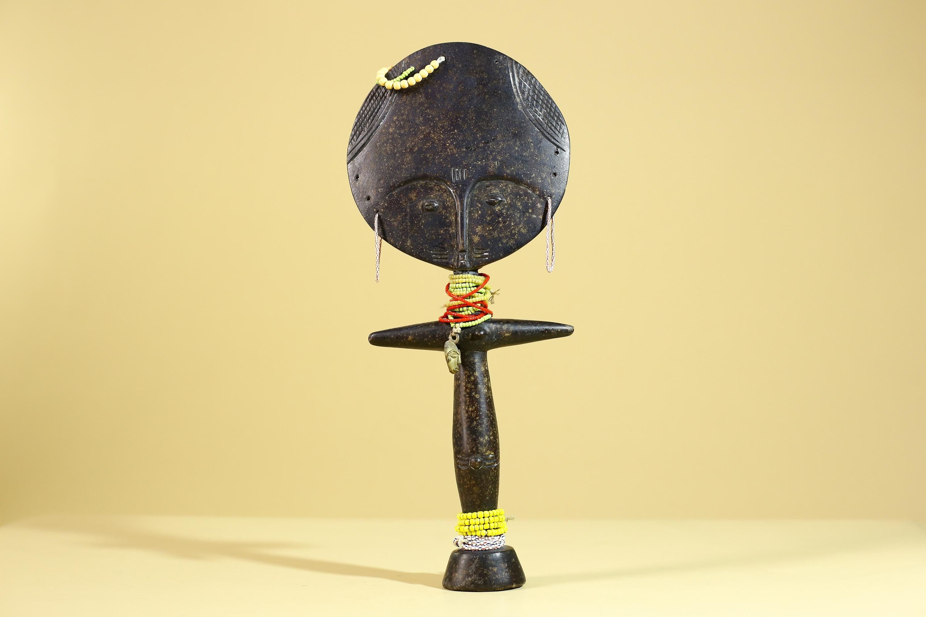 African Fertility Figure Sculpture Hand Carved Wooden Tribal Art With Beads-G6307