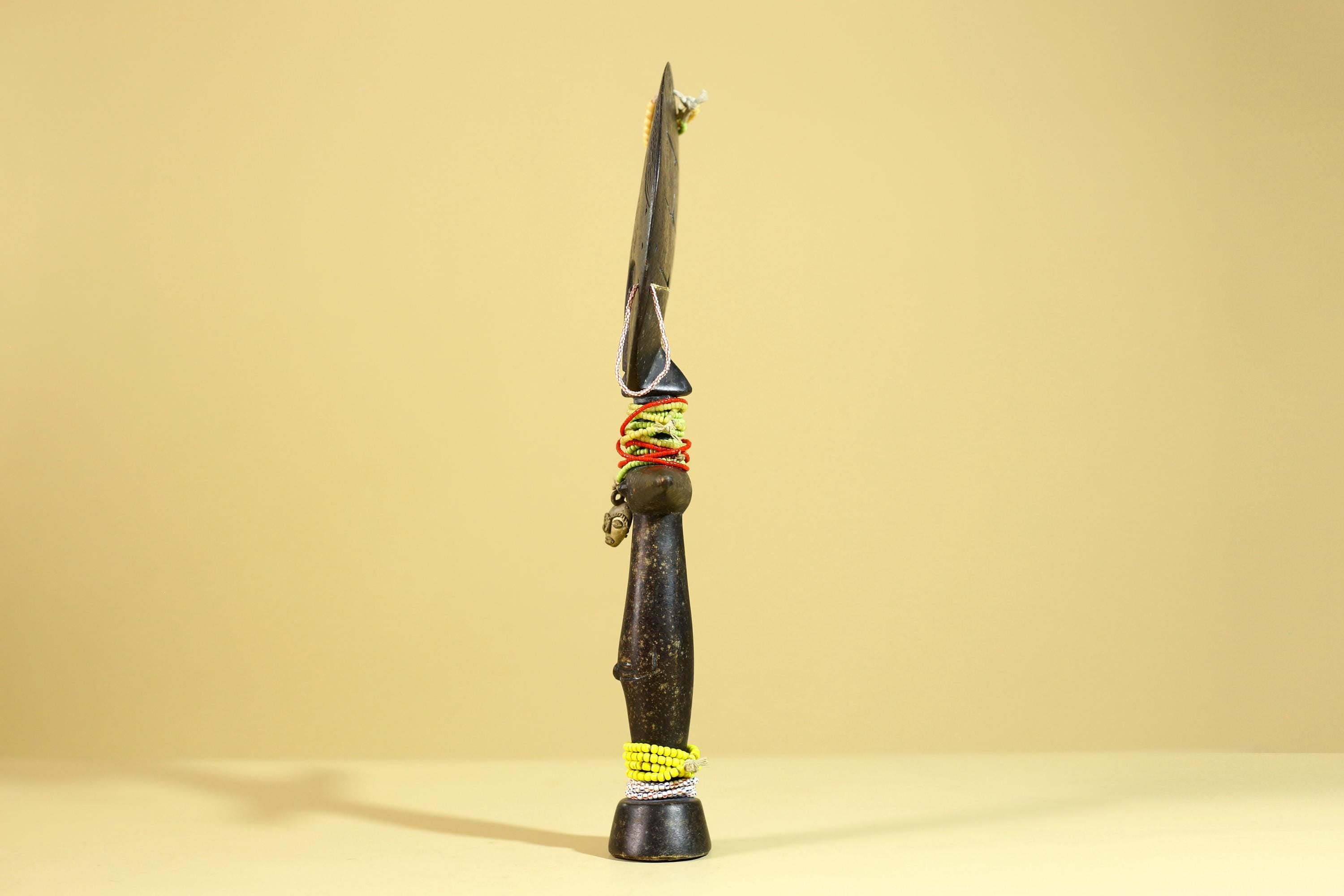 African Fertility Figure Sculpture Hand Carved Wooden Tribal Art With Beads-G6307
