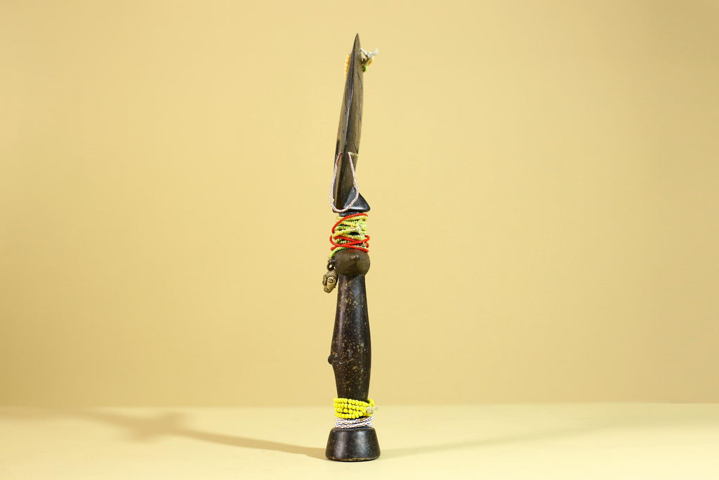 African Fertility Figure Sculpture Hand Carved Wooden Tribal Art With Beads-G6307