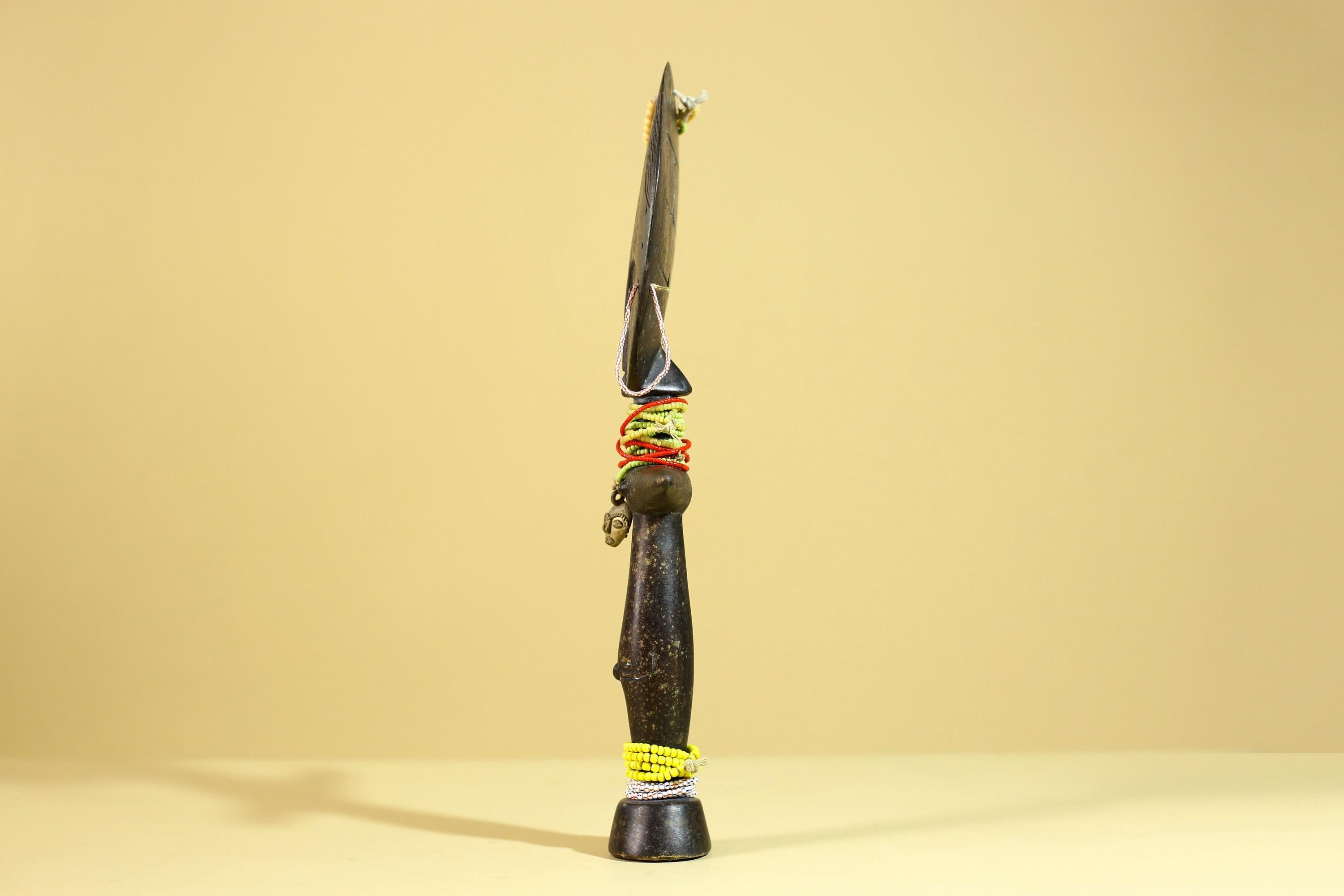 African Fertility Figure Sculpture Hand Carved Wooden Tribal Art With Beads-G6307