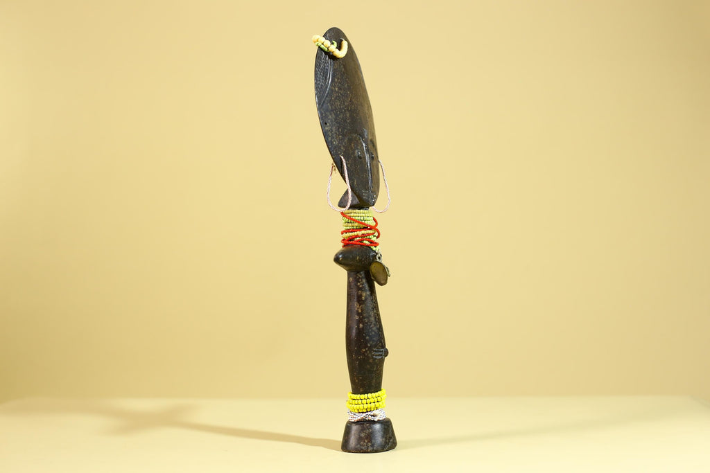 African Fertility Figure Sculpture Hand Carved Wooden Tribal Art With Beads-G6307
