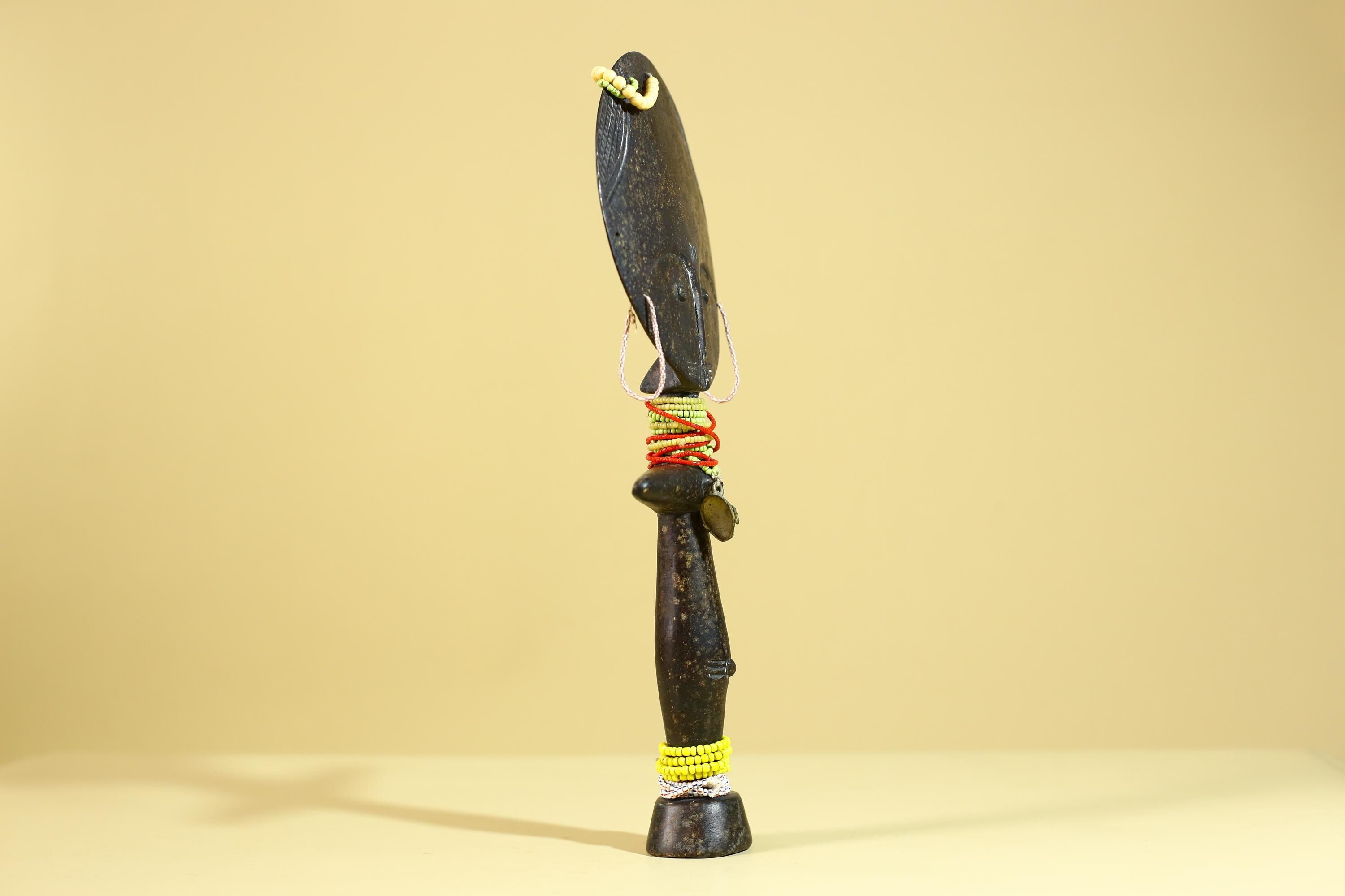 African Fertility Figure Sculpture Hand Carved Wooden Tribal Art With Beads-G6307