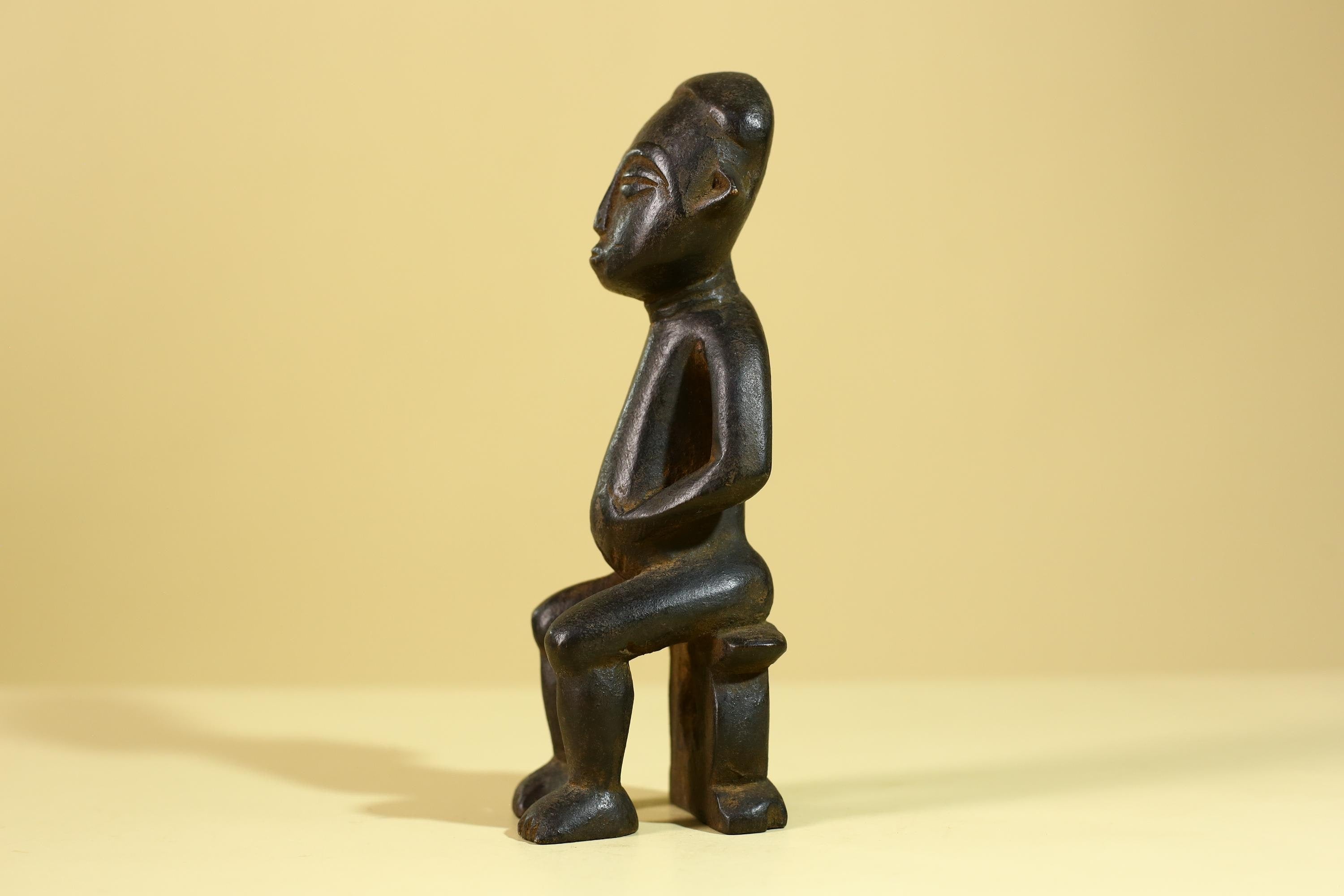 African Seated Wooden Figure, Tribal Hand Carved Sculpture, Vintage Folk Art-G6308