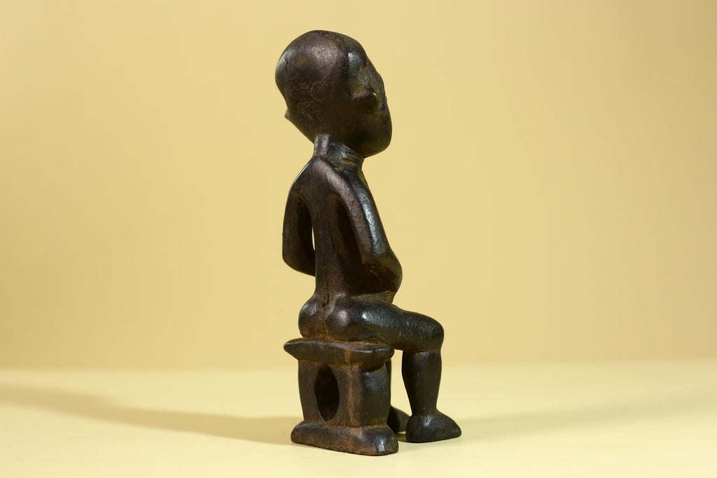 African Seated Wooden Figure, Tribal Hand Carved Sculpture, Vintage Folk Art-G6308