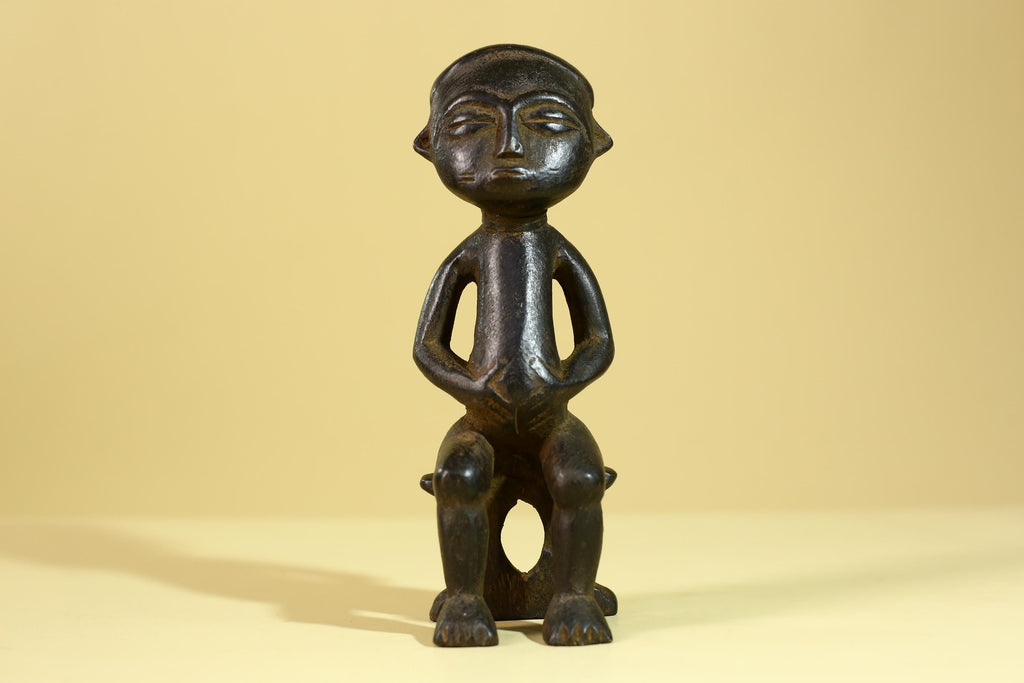 African Seated Wooden Figure, Tribal Hand Carved Sculpture, Vintage Folk Art-G6308