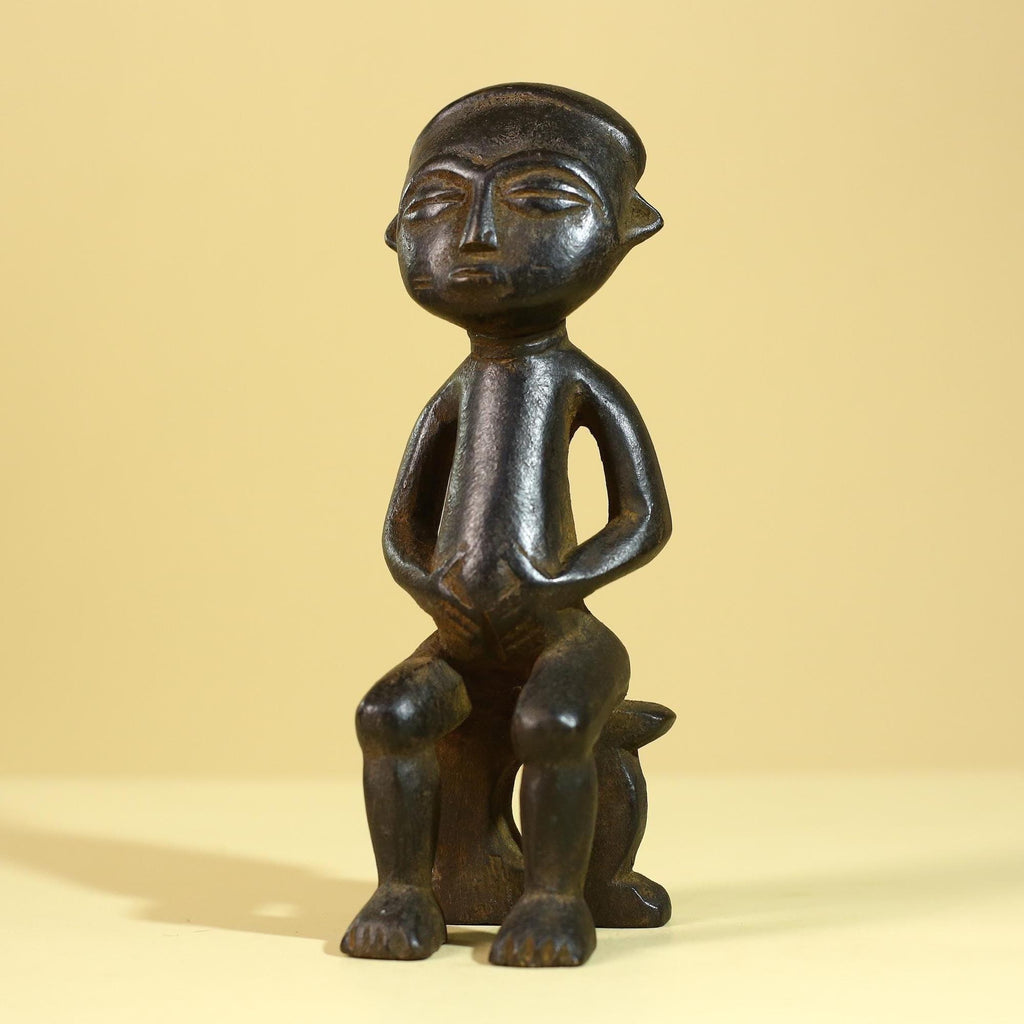 African Seated Wooden Figure, Tribal Hand Carved Sculpture, Vintage Folk Art-G6308